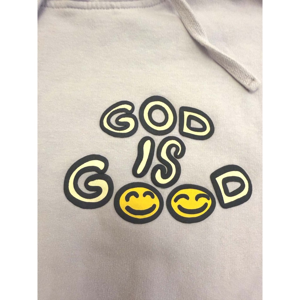 God Is Good Lavender Purple Hoodie Puff Print Surf Van Smiley Face Women Medium - Picture 3 of 5